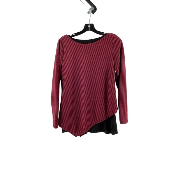 AGB Petite Women's Red Black Striped Lined Knit Shirt Top Shirt Blouse Size PS - Picture 2 of 9